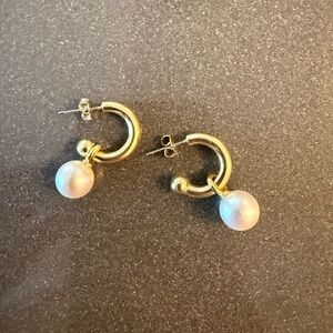 BaubleBar Gold Hoop Earrings with Pearl Charm
